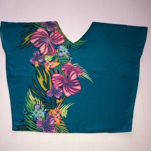 Lane Bryant Aqua Blue Tropical Floral Blouse 14
